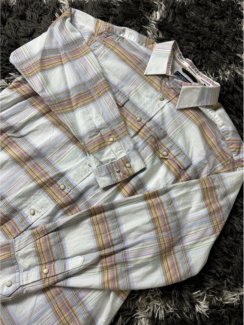 Rough Stock Panhandle Slim Western Pearl Snap Shirt Mens XL Plaid Long Sleeve
